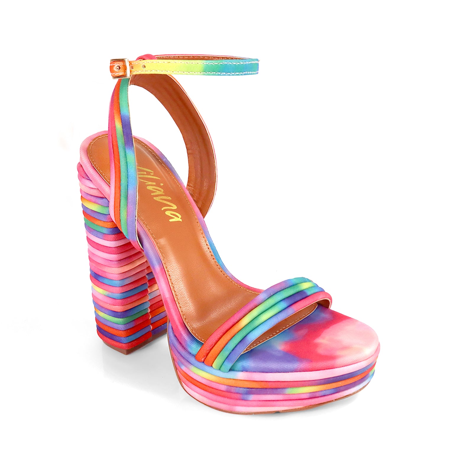 YUKO-100 ROUND TOE ANKLE STRAP BUCKLE W/ LAYERE RAINBOW