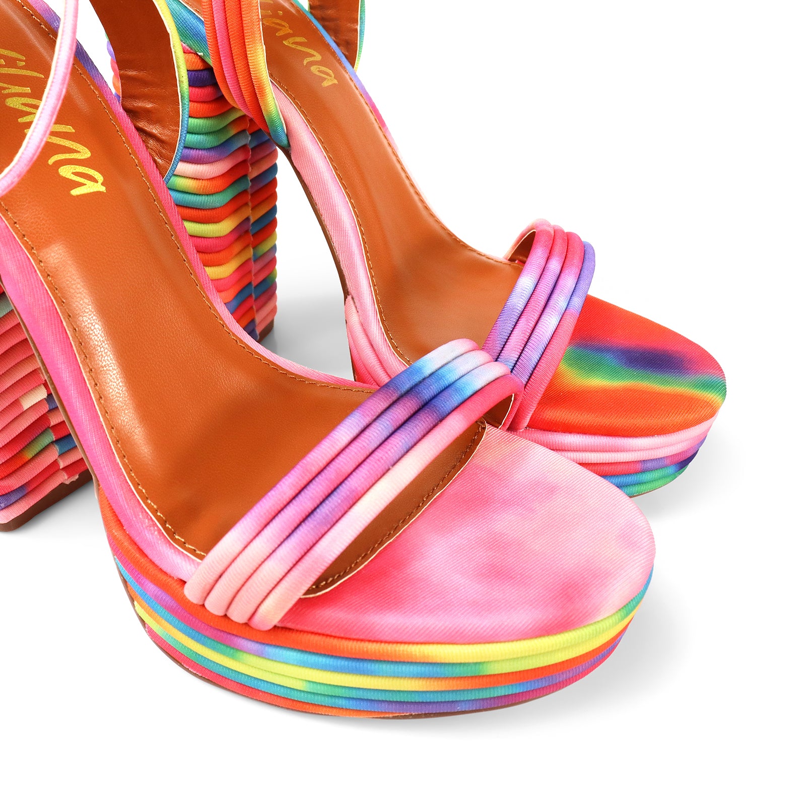 YUKO-100 ROUND TOE ANKLE STRAP BUCKLE W/ LAYERE RAINBOW