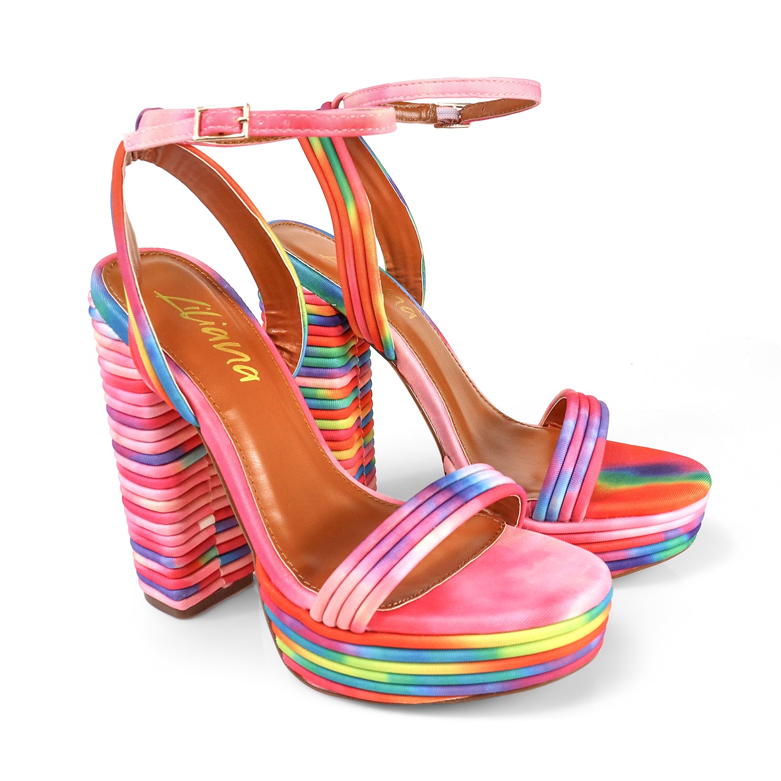 YUKO-100 ROUND TOE ANKLE STRAP BUCKLE W/ LAYERE RAINBOW