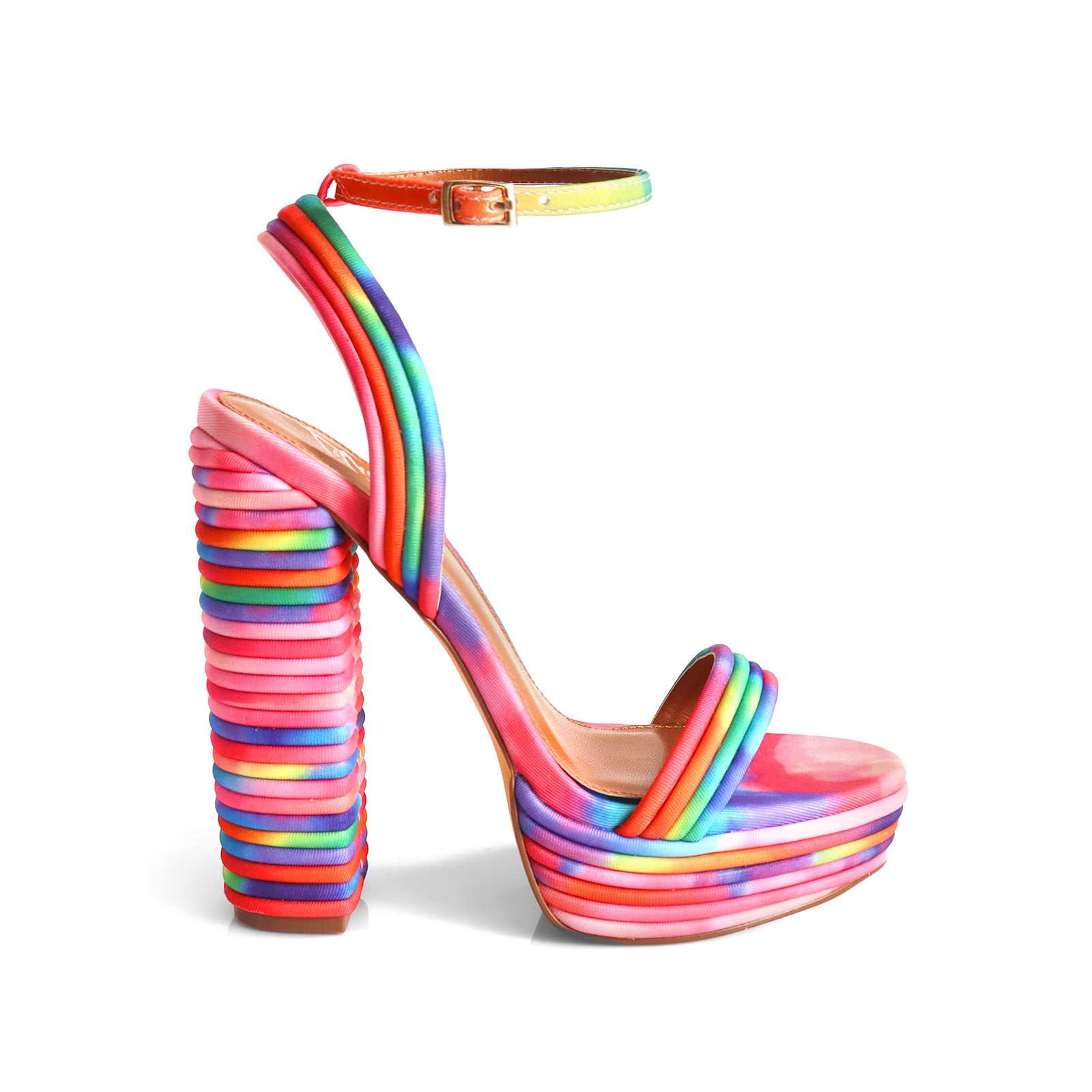 YUKO-100 ROUND TOE ANKLE STRAP BUCKLE W/ LAYERE RAINBOW