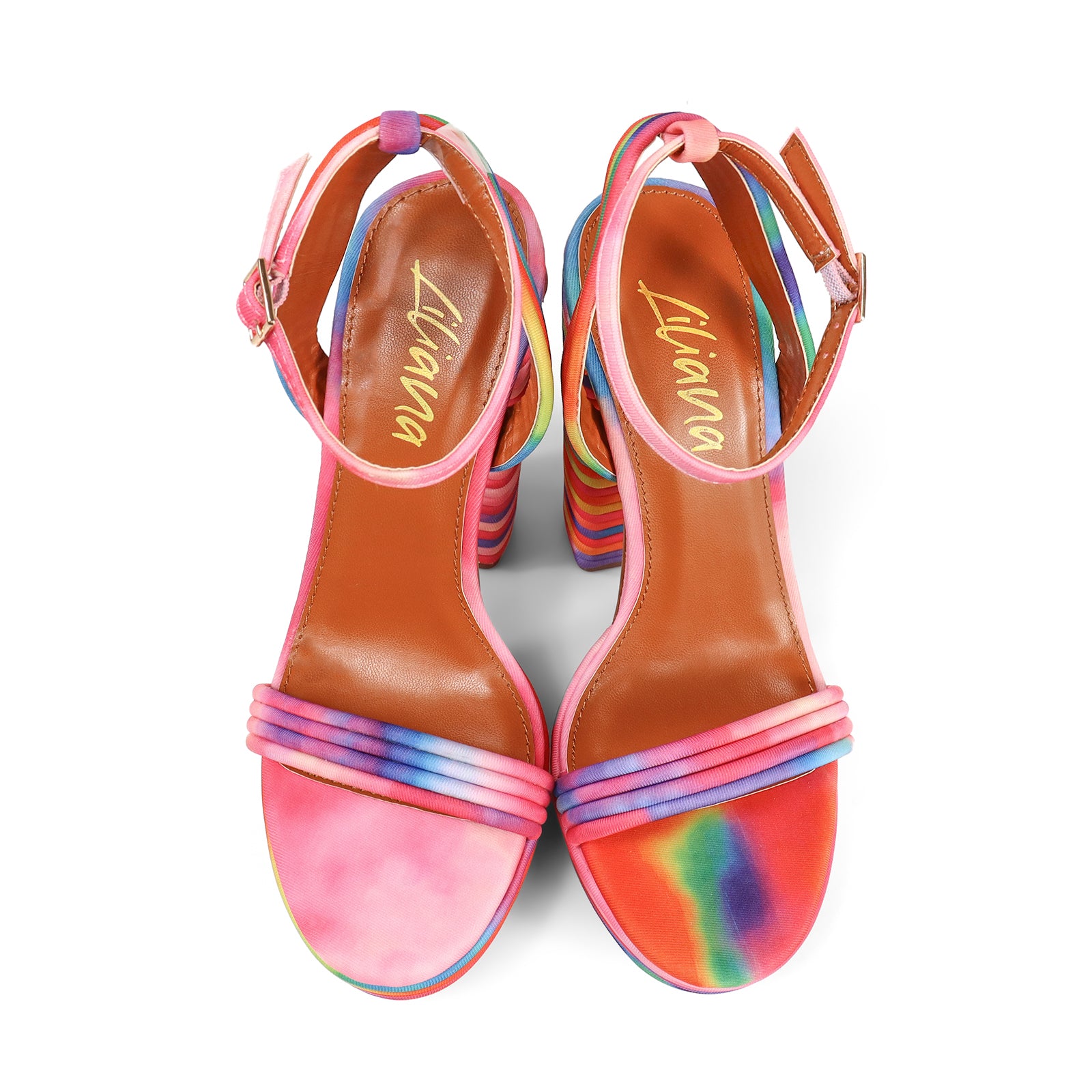 YUKO-100 ROUND TOE ANKLE STRAP BUCKLE W/ LAYERE RAINBOW