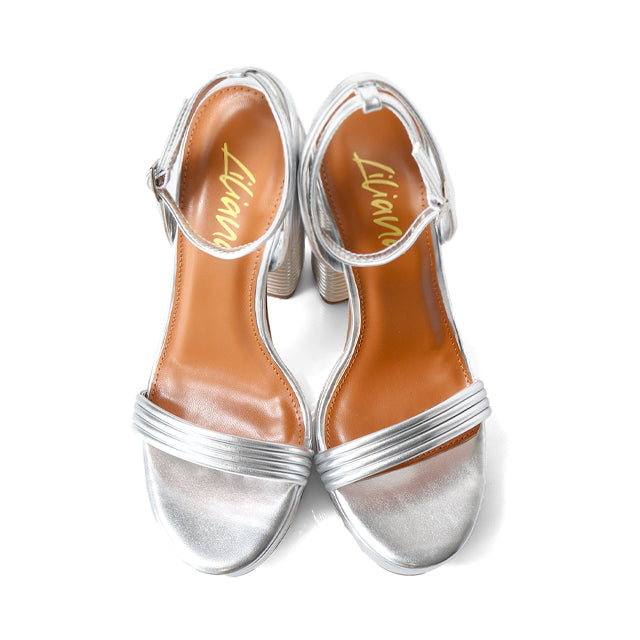 YUKO-100 ROUND TOE ANKLE STRAP BUCKLE W/ LAYERE SILVER