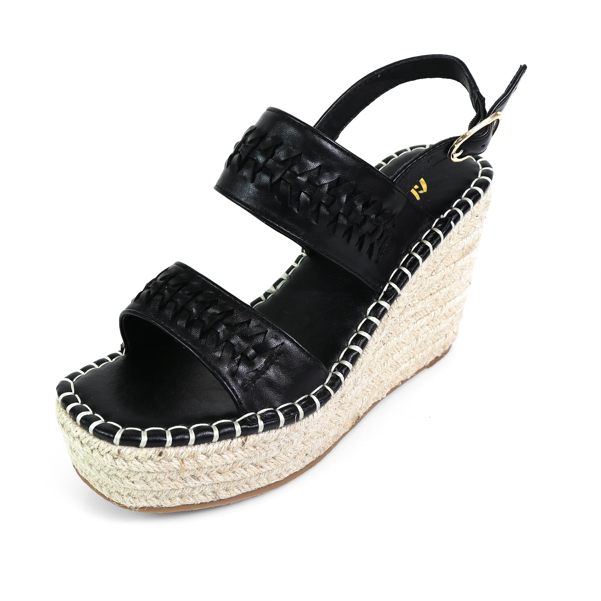 YUZU-1 DUO WOVEN ESPADRILLE FLATS BLACK