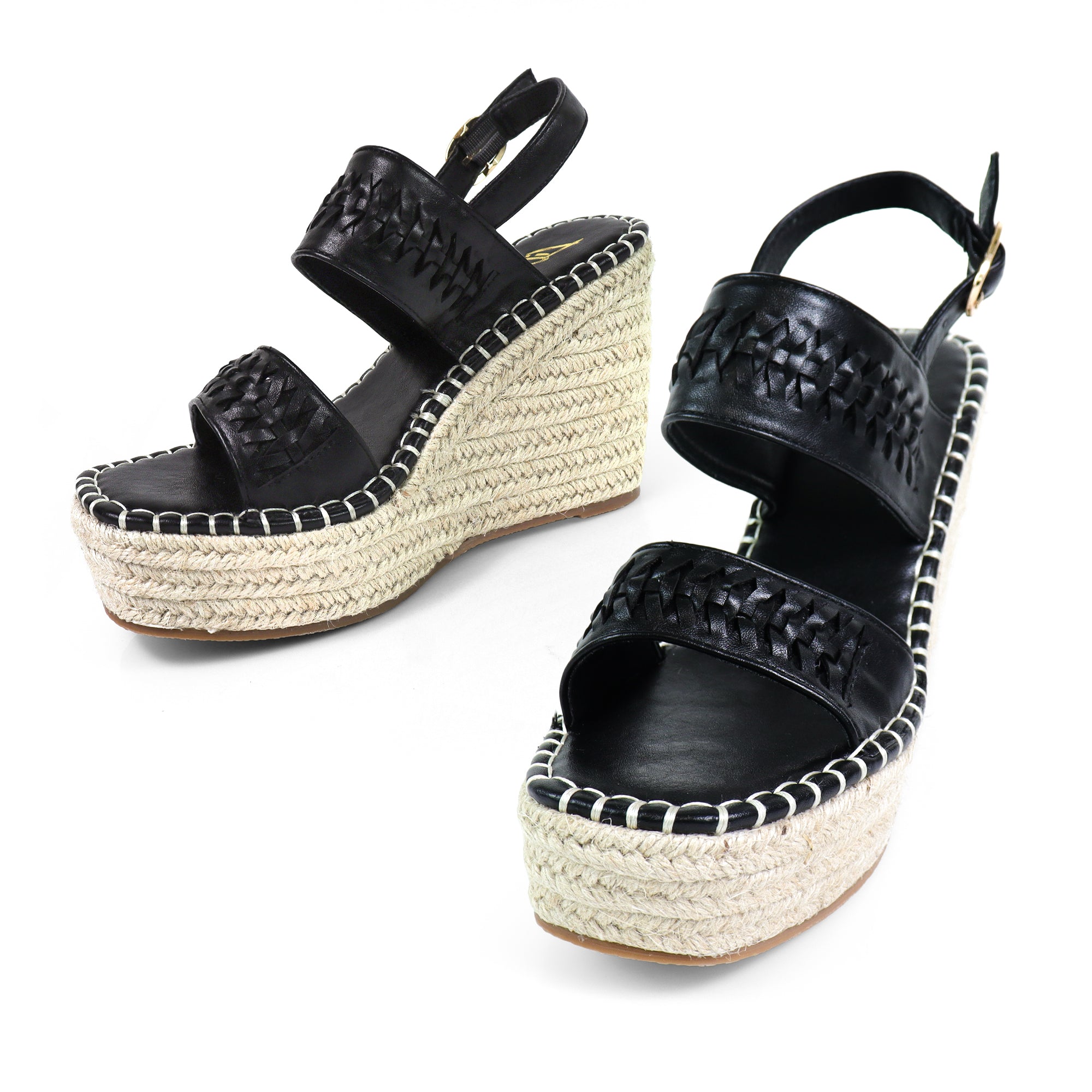 YUZU-1 DUO WOVEN ESPADRILLE FLATS BLACK
