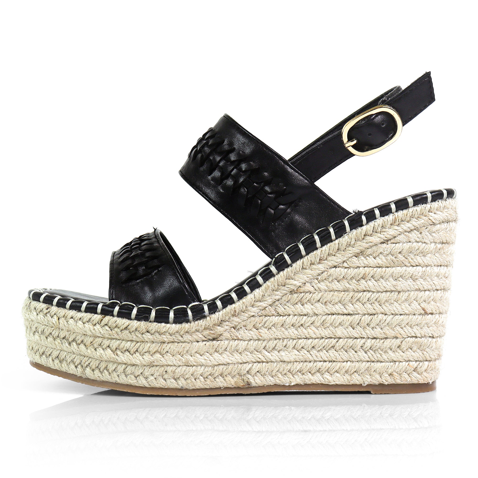 YUZU-1 DUO WOVEN ESPADRILLE FLATS BLACK