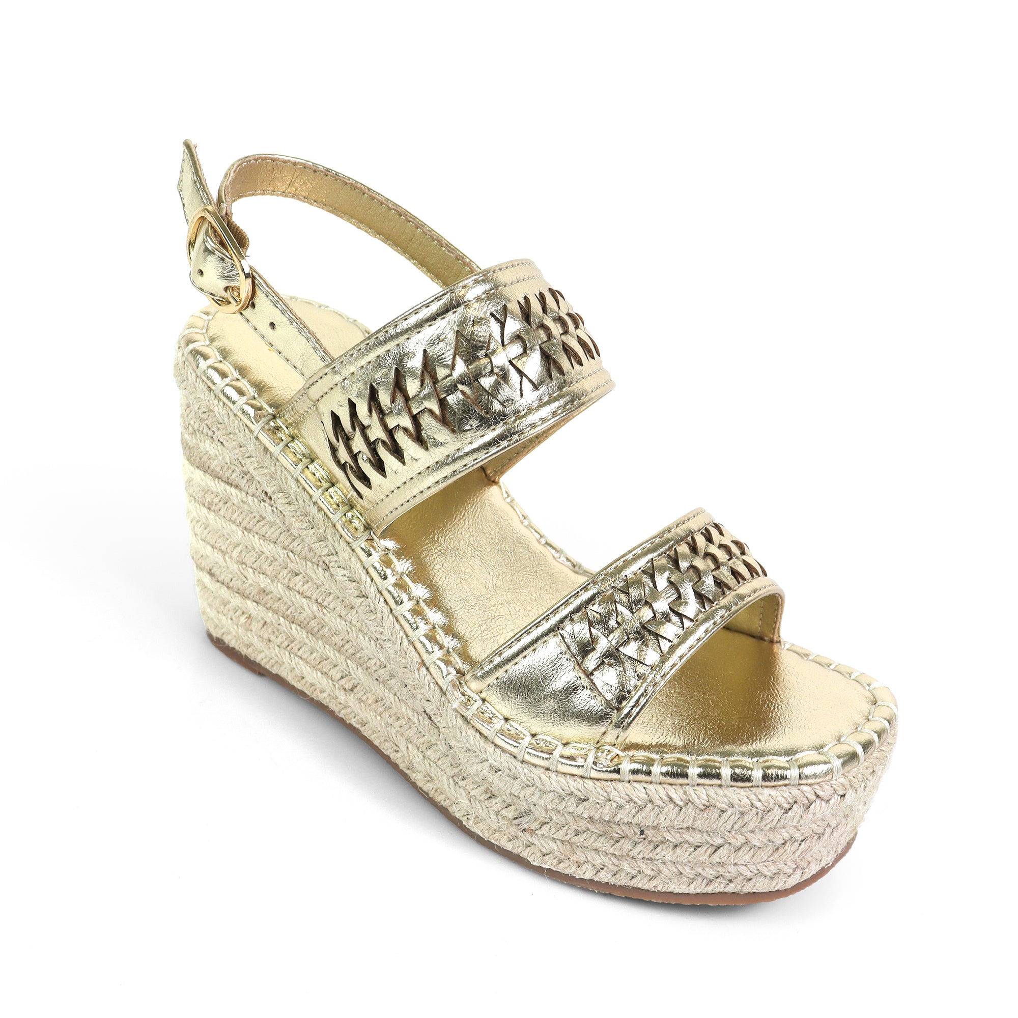 YUZU-1 DUO WOVEN ESPADRILLE FLATS GOLD