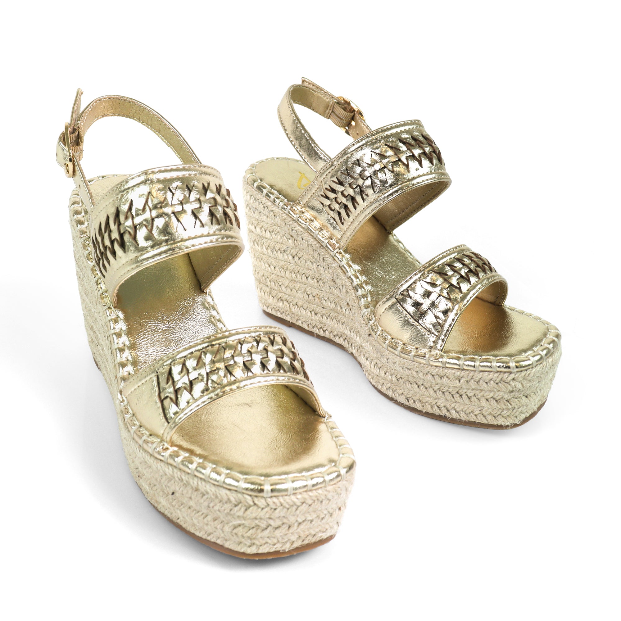 YUZU-1 DUO WOVEN ESPADRILLE FLATS GOLD