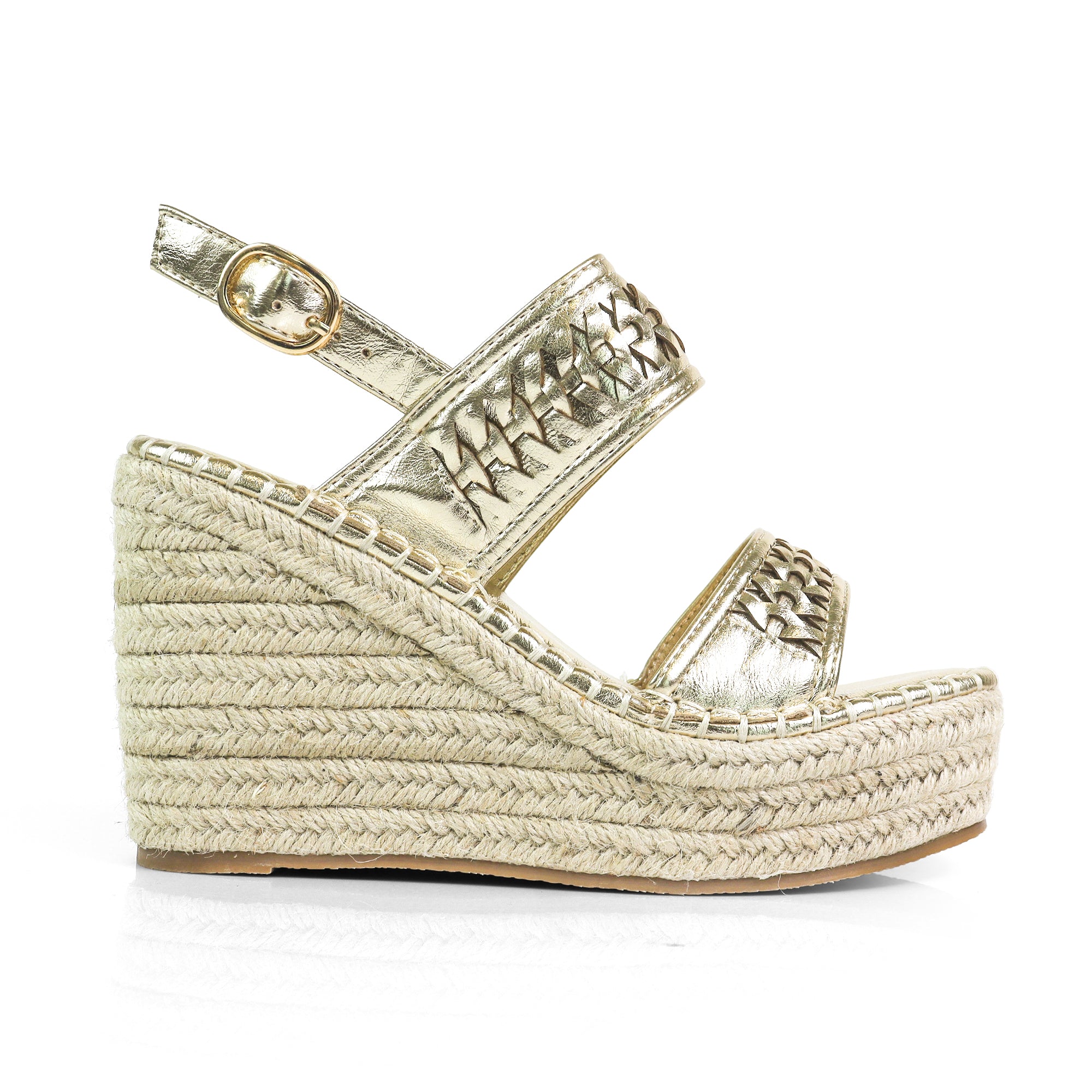 YUZU-1 DUO WOVEN ESPADRILLE FLATS GOLD