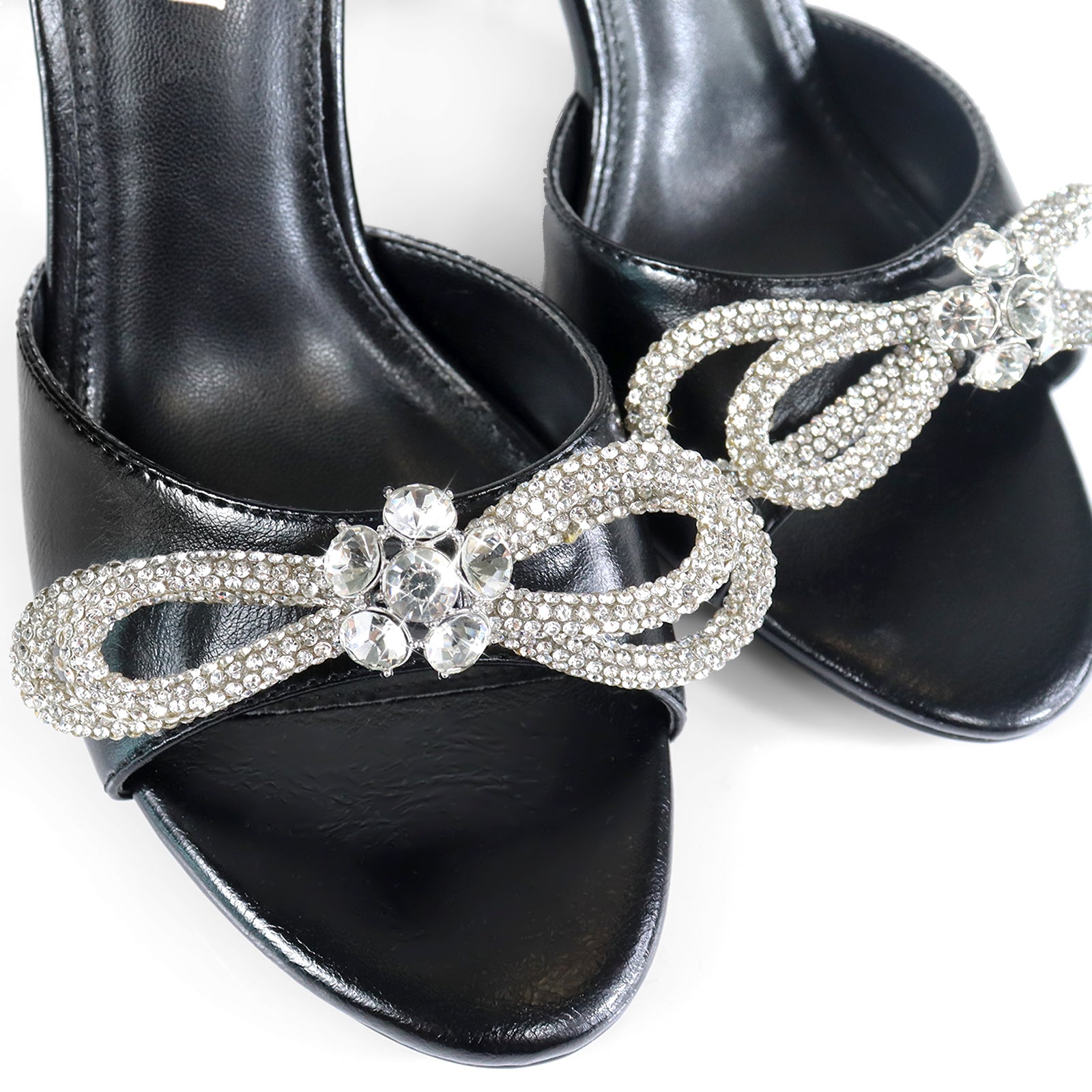 ZAHA-4 OPEN TOE RHINESTONE KNOT W/ HIGH HEEL BLACK