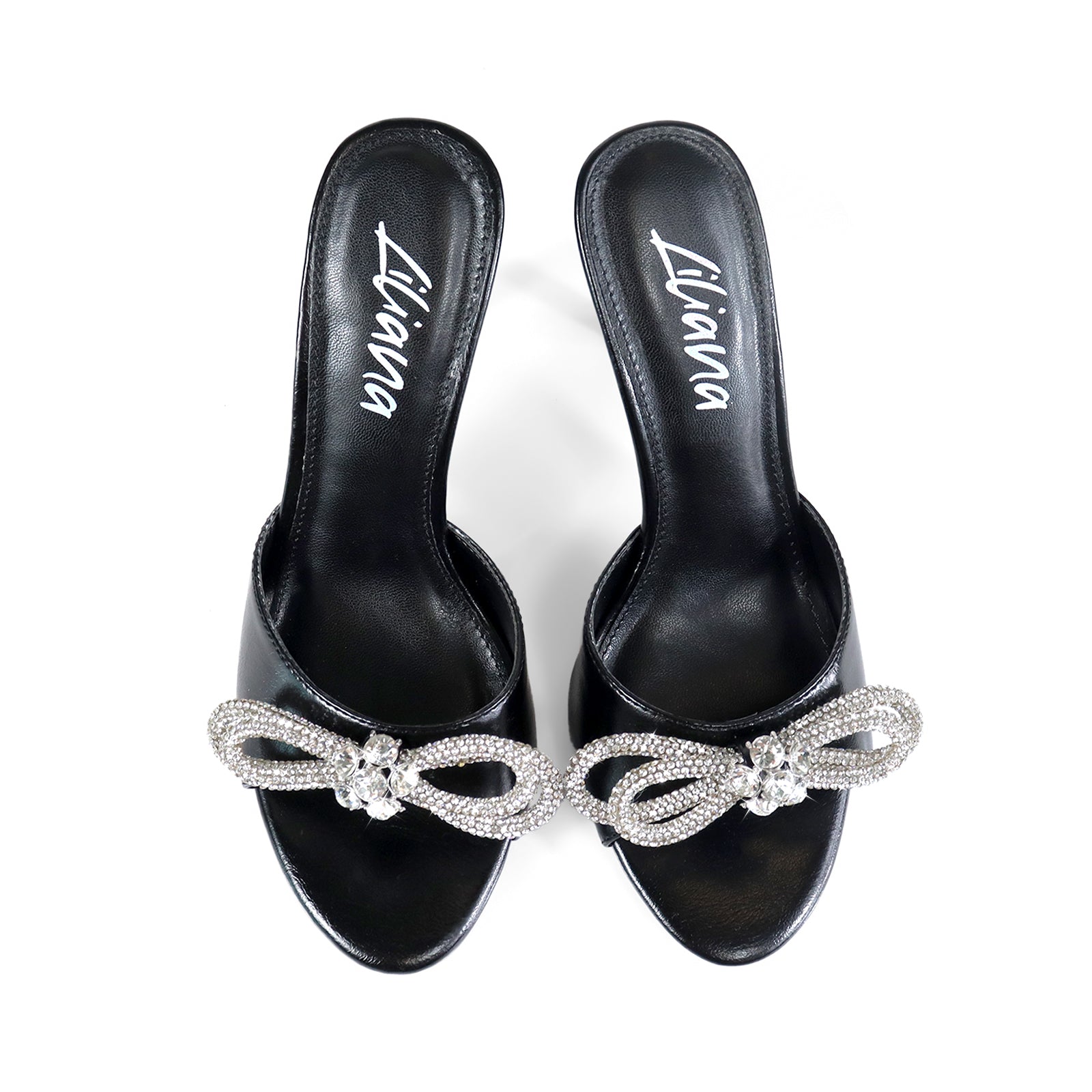 ZAHA-4 OPEN TOE RHINESTONE KNOT W/ HIGH HEEL BLACK