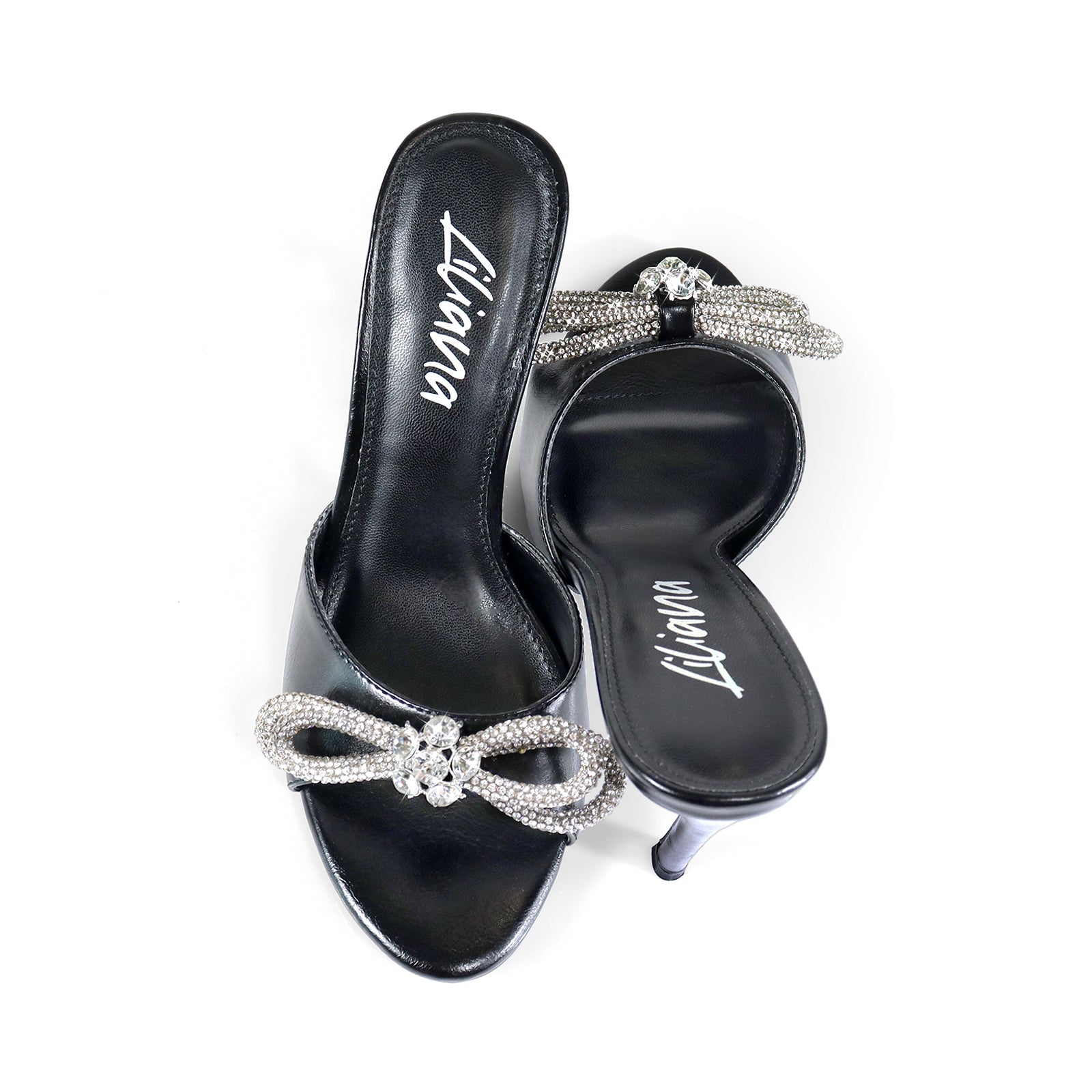 ZAHA-4 OPEN TOE RHINESTONE KNOT W/ HIGH HEEL BLACK