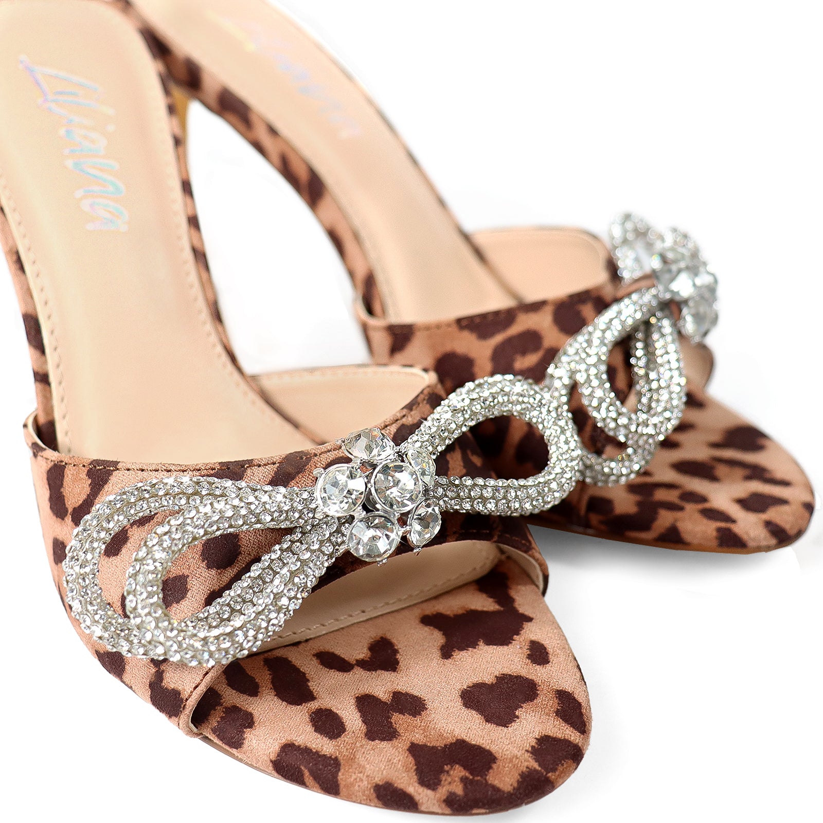 ZAHA-4 OPEN TOE RHINESTONE KNOT W/ HIGH HEEL LEOPARD