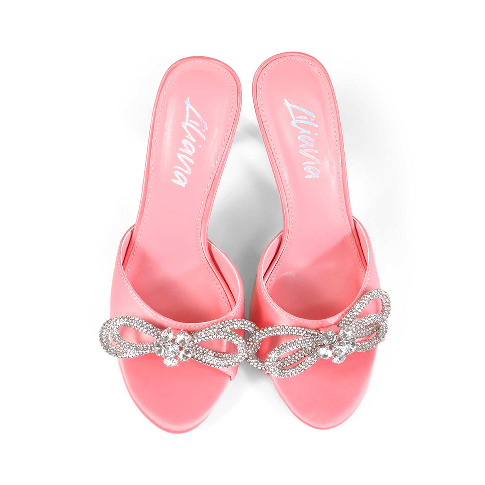 ZAHA-4 OPEN TOE RHINESTONE KNOT W/ HIGH HEEL PINK