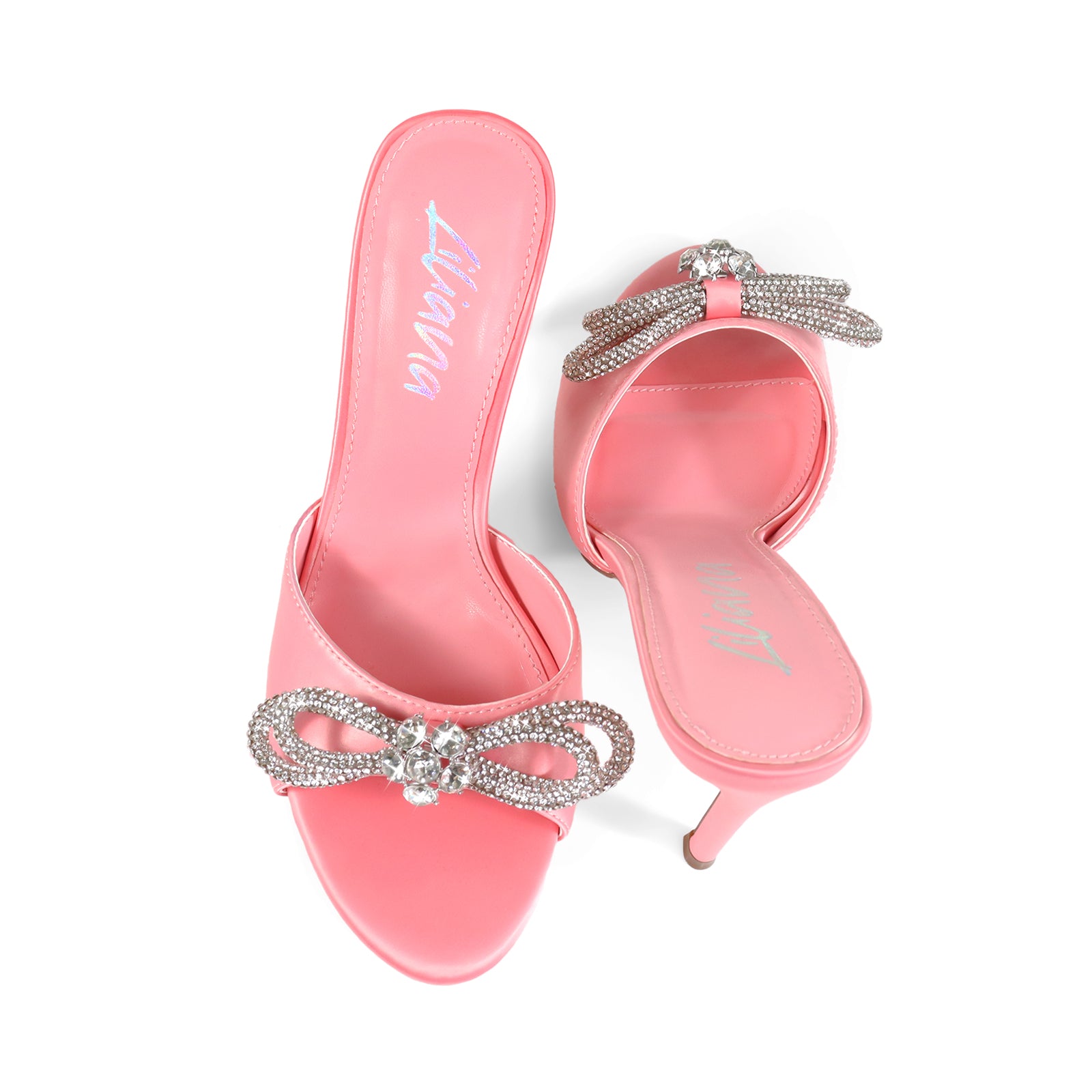 ZAHA-4 OPEN TOE RHINESTONE KNOT W/ HIGH HEEL PINK