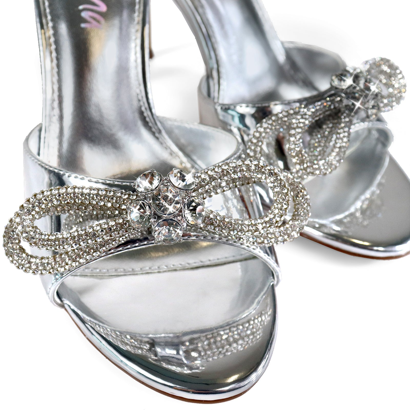 ZAHA-4 OPEN TOE RHINESTONE KNOT W/ HIGH HEEL SILVER