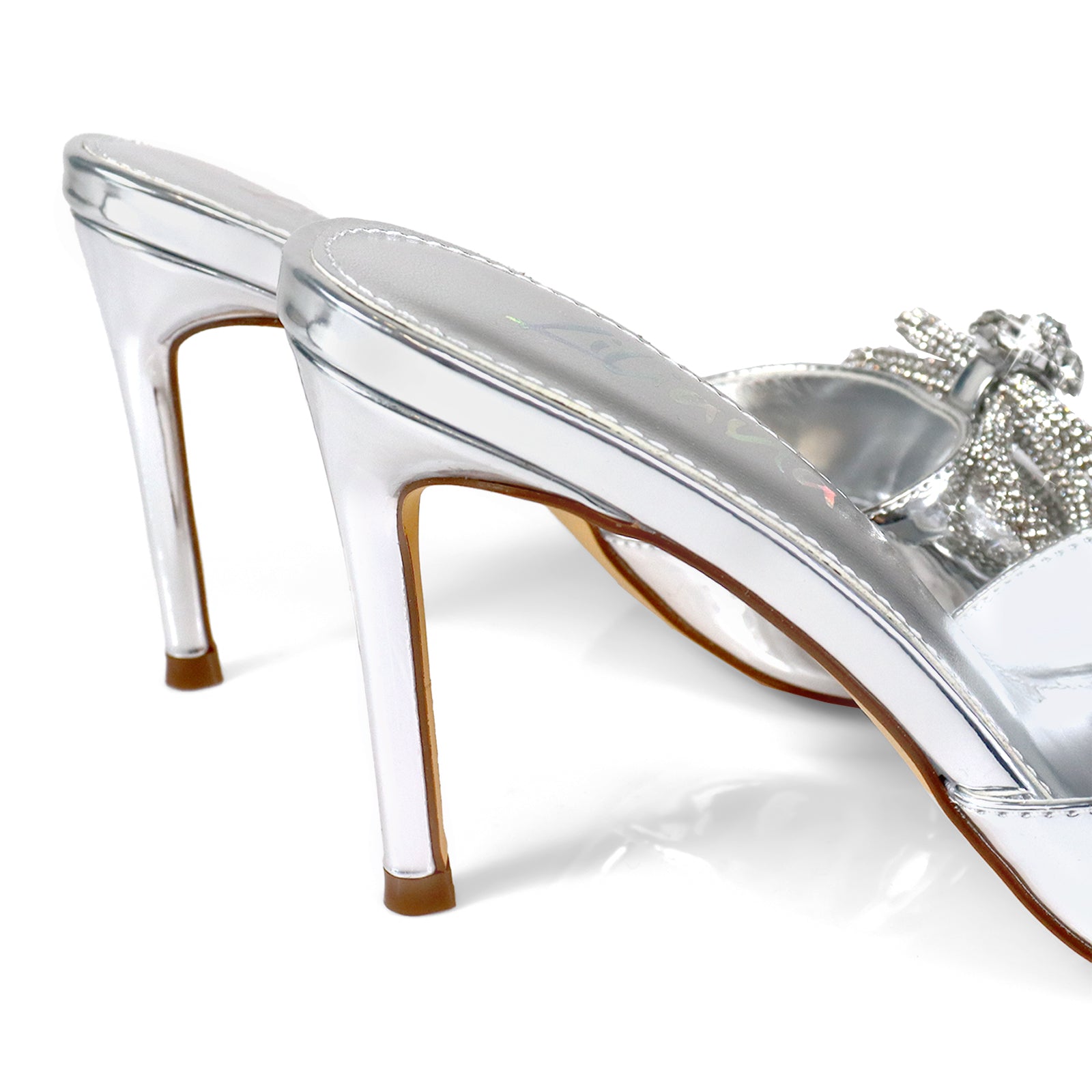 ZAHA-4 OPEN TOE RHINESTONE KNOT W/ HIGH HEEL SILVER