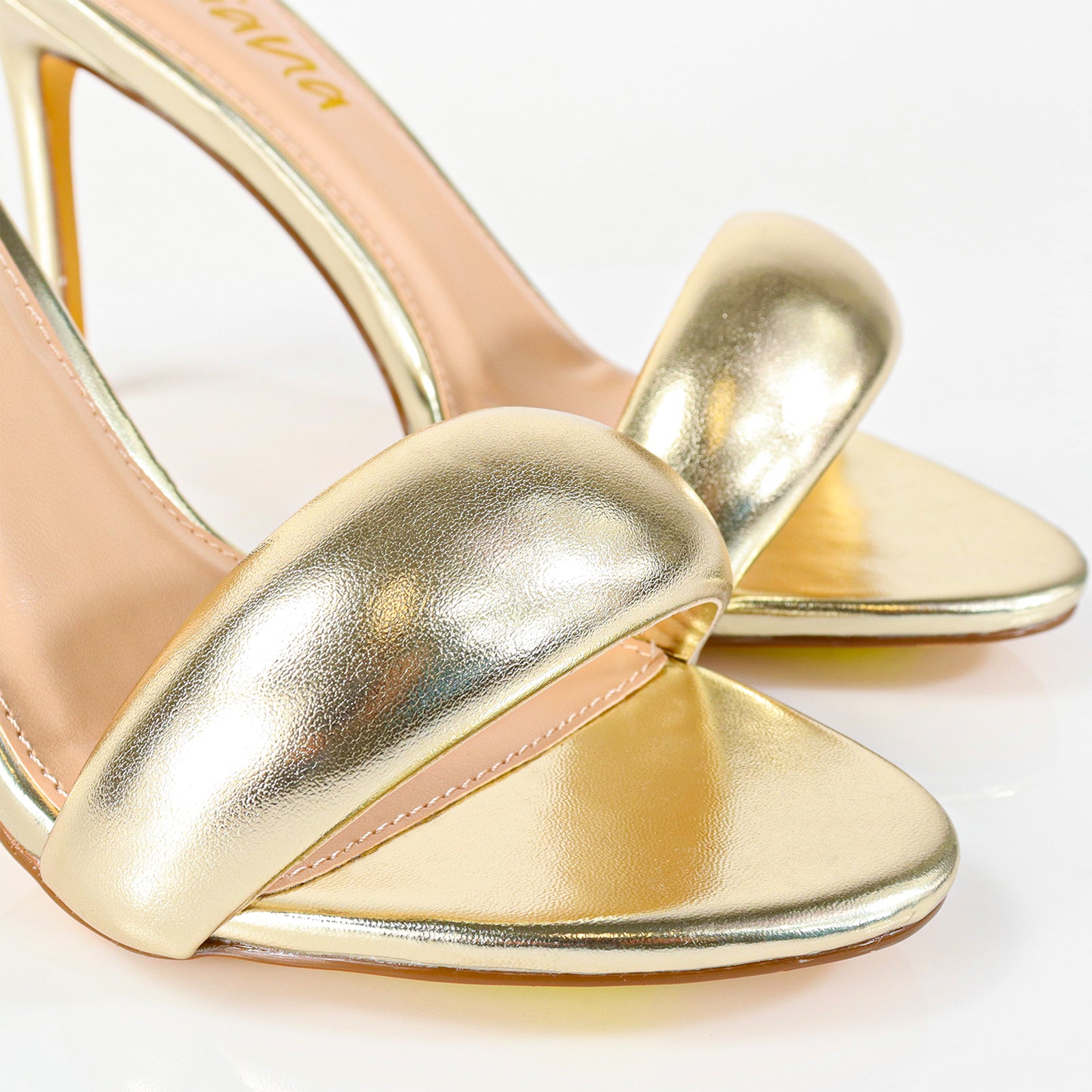 ZAHA-7 OPEN TOE PUFFY CUFF  W/ HIGH HEEL GOLD
