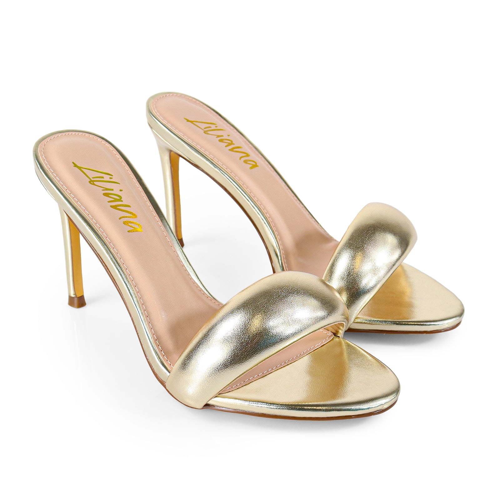 ZAHA-7 OPEN TOE PUFFY CUFF  W/ HIGH HEEL GOLD