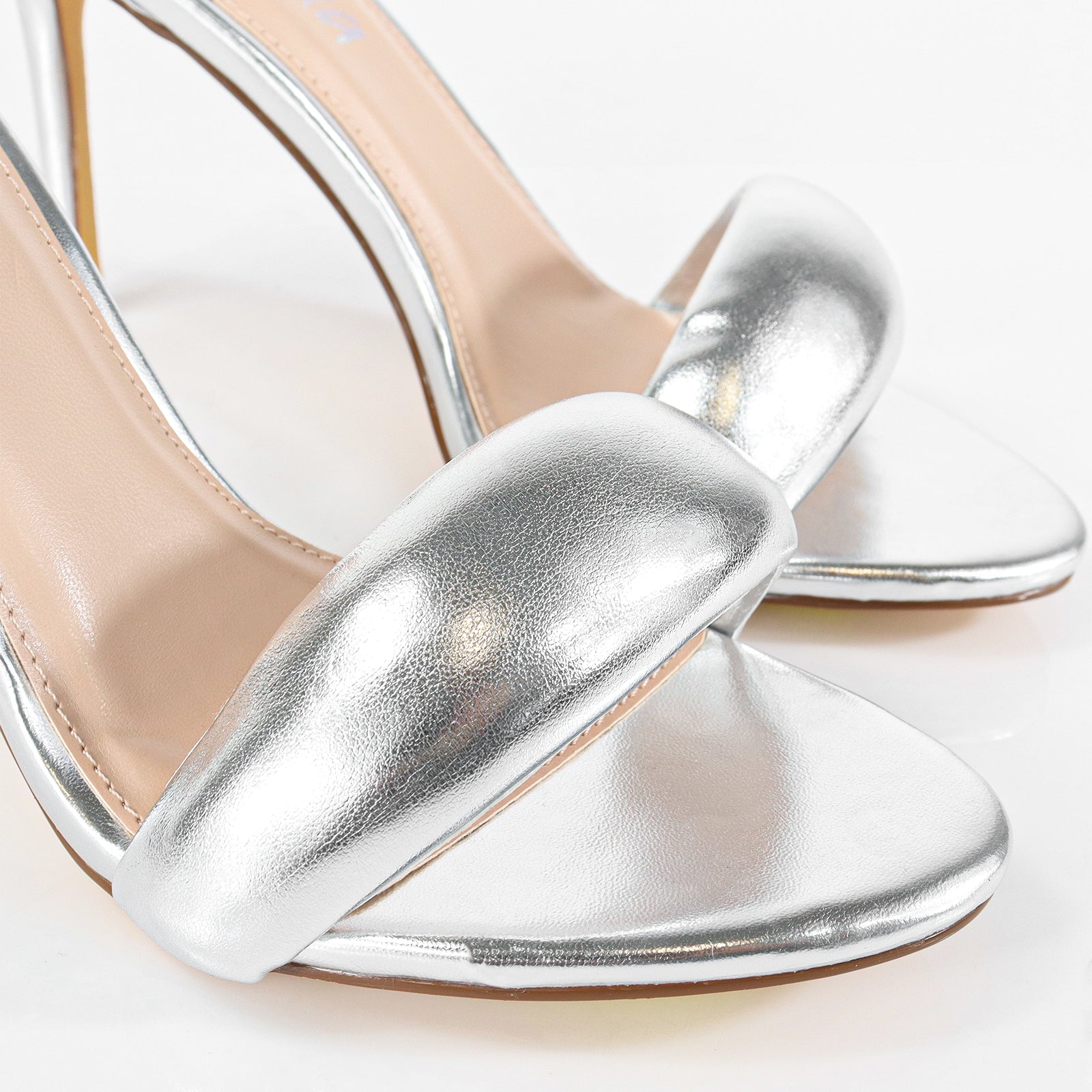 ZAHA-7 OPEN TOE PUFFY CUFF  W/ HIGH HEEL SILVER