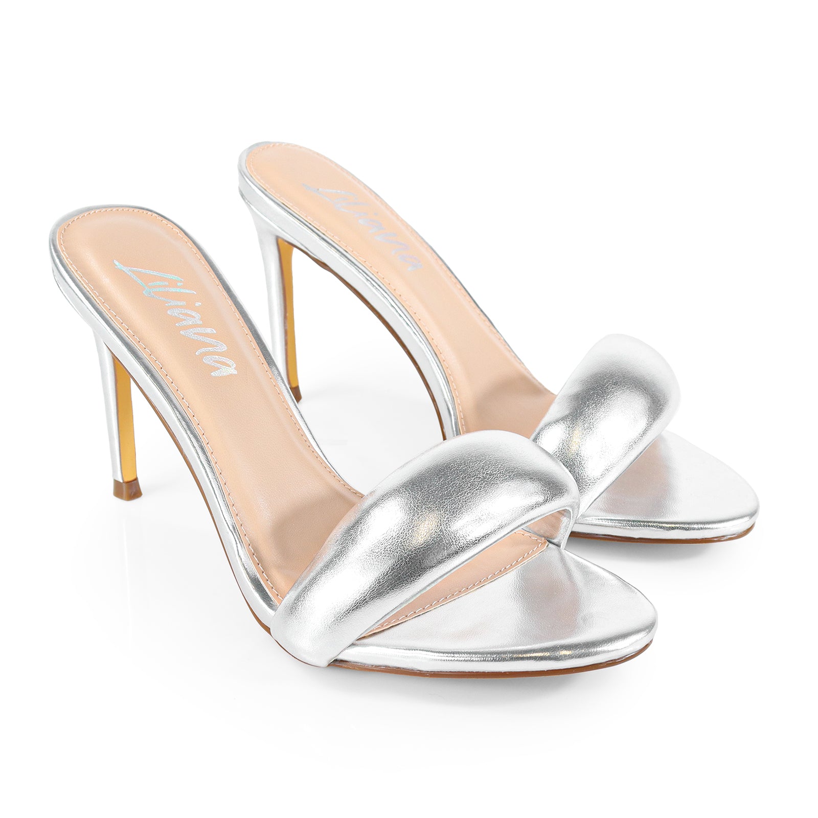 ZAHA-7 OPEN TOE PUFFY CUFF  W/ HIGH HEEL SILVER