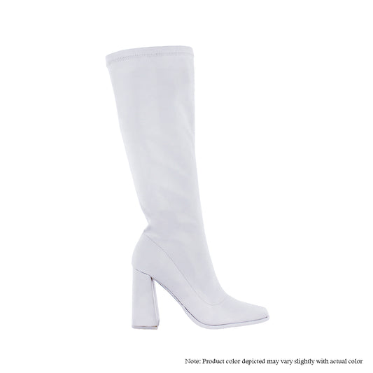 ALEX-2 KNEE HIGH STRETCHY SQUARED TOE BOOTS-WHITE