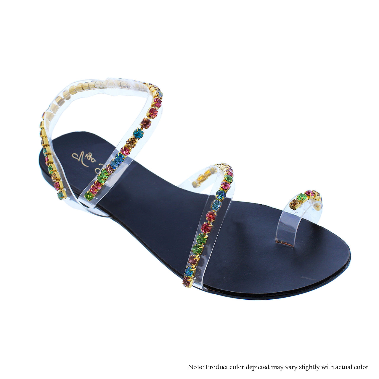 BIANCHI-1 THIN STRAP PVC & DIAMOND SANDAL-BLACK - Liliana Shoes