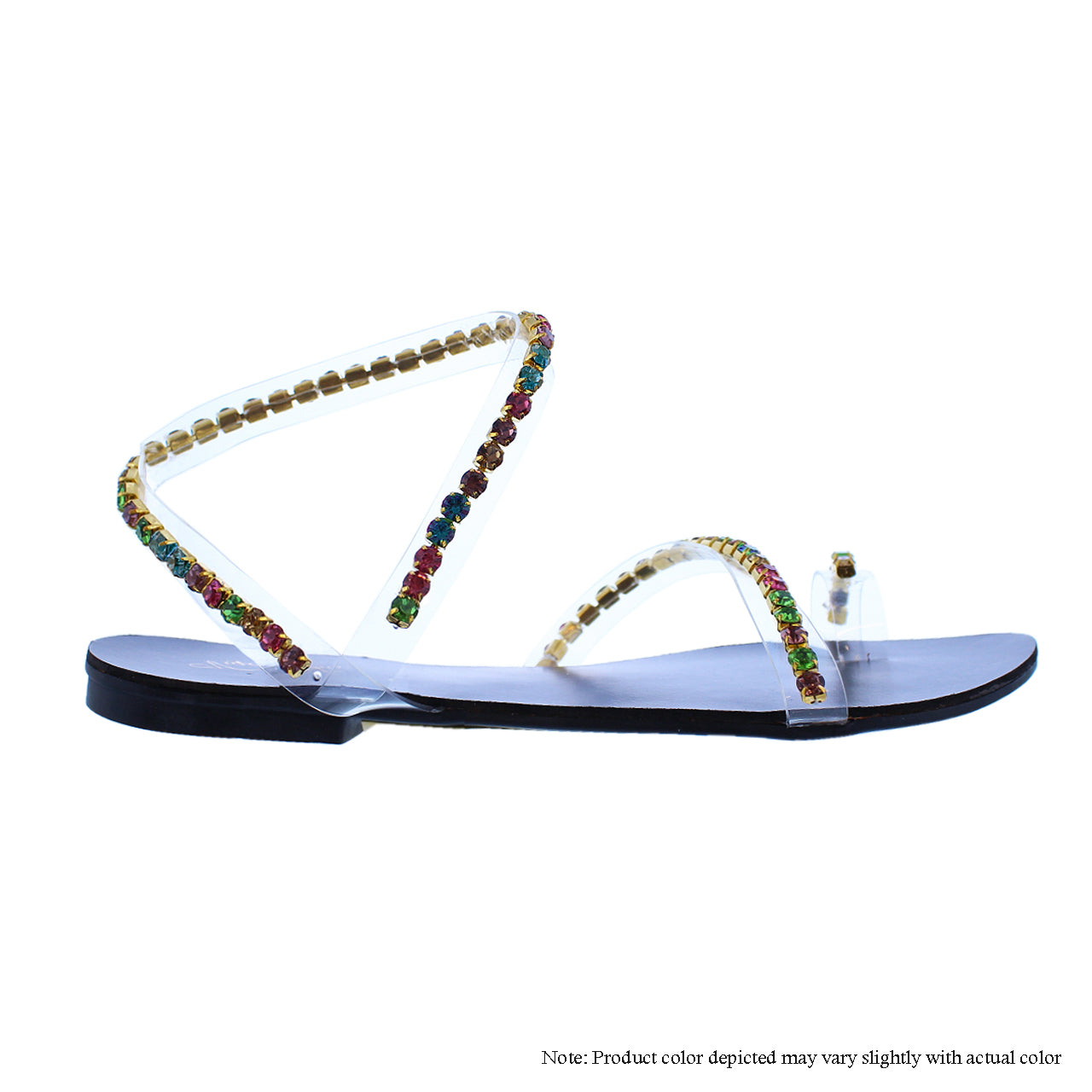 BIANCHI-1 THIN STRAP PVC & DIAMOND SANDAL-BLACK - Liliana Shoes