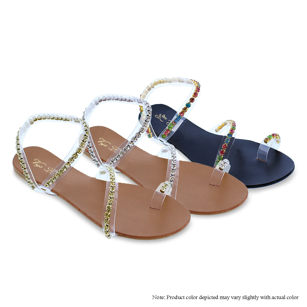 BIANCHI-1 THIN STRAP PVC & DIAMOND SANDAL-BLACK - Liliana Shoes