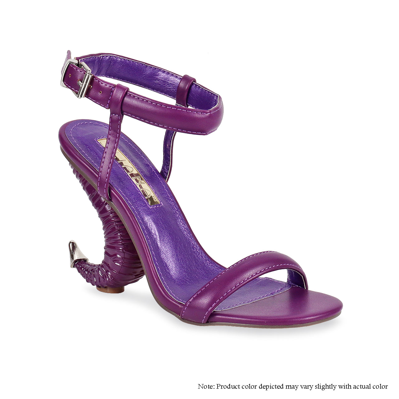 FANTON-1 ANKLE STRAPPED HORN HEELED SANDALS-PURPLE - Liliana Shoes