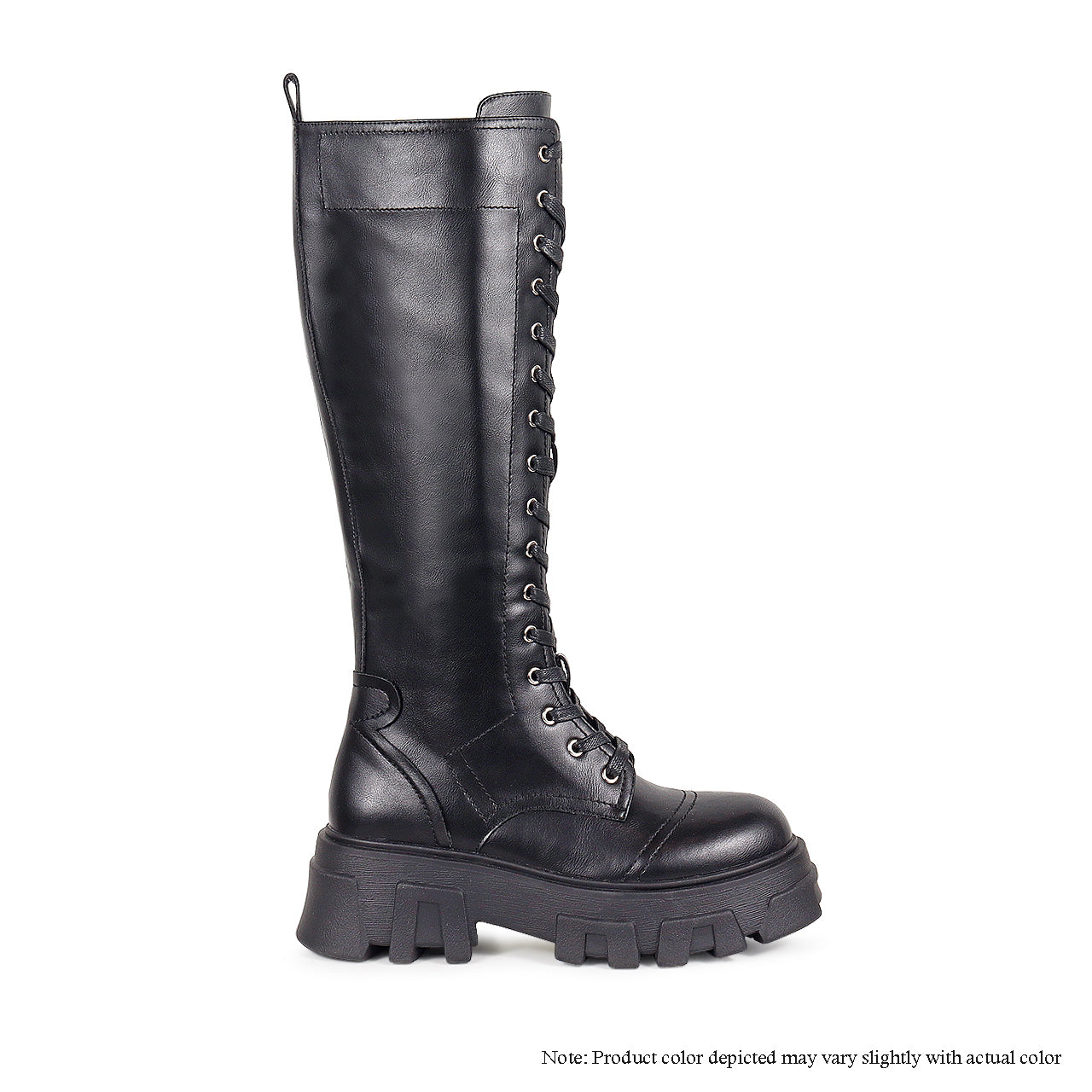 JAQUE-2 POLYURETHANE THIGH HIGH LACE-UP COMBAT BOOTS-BLACK - Liliana Shoes