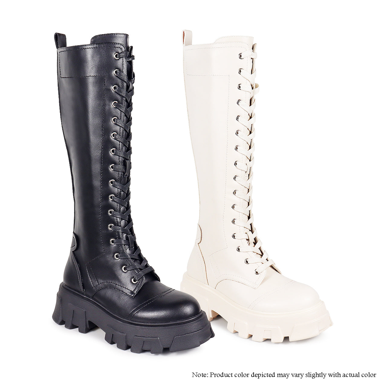 JAQUE-2 POLYURETHANE THIGH HIGH LACE-UP COMBAT BOOTS-BLACK - Liliana Shoes