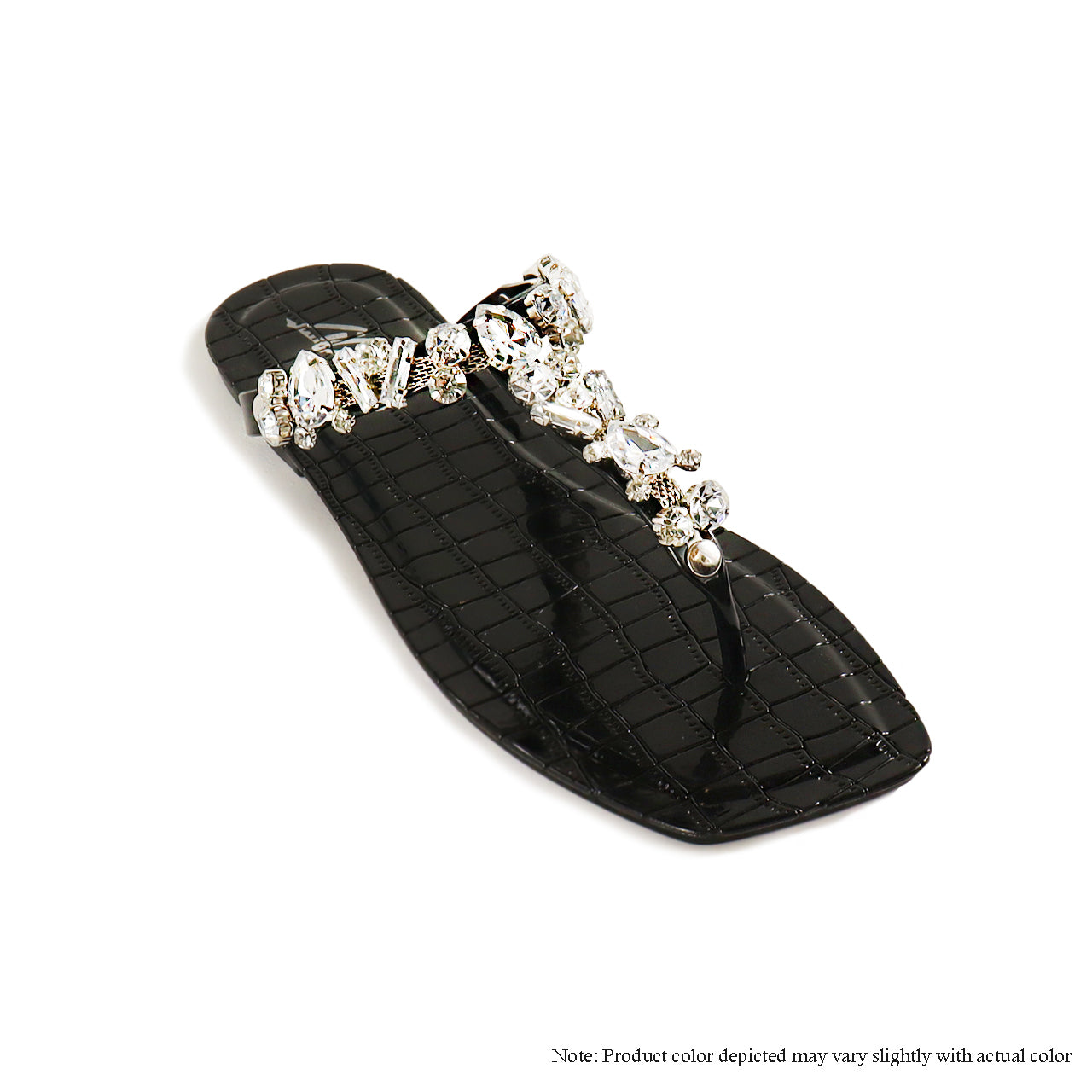 JELLI-98 REINSTONE CHAIN JELLY SLIDE SANDAL-BLACK - Liliana Shoes