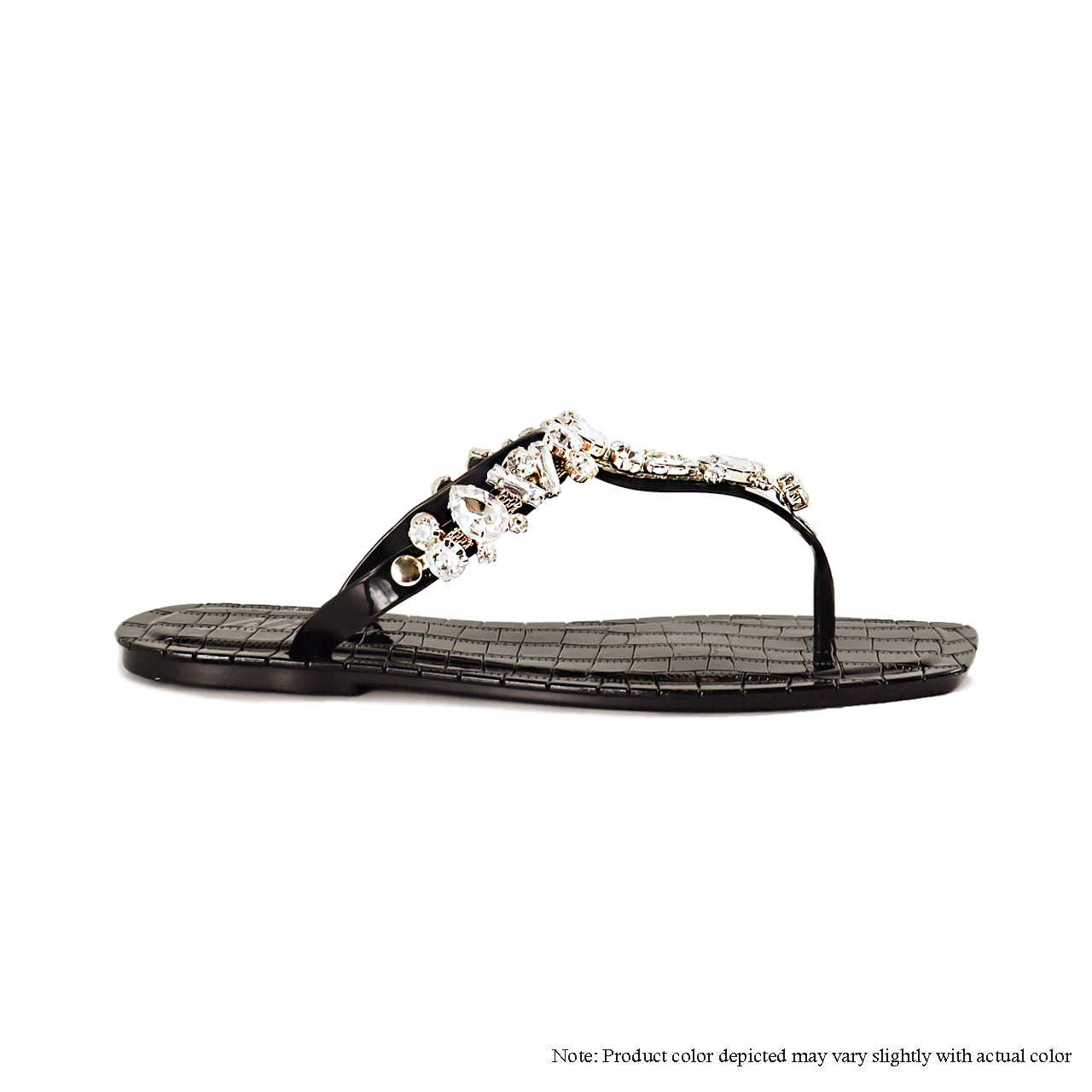 JELLI-98 REINSTONE CHAIN JELLY SLIDE SANDAL-BLACK - Liliana Shoes