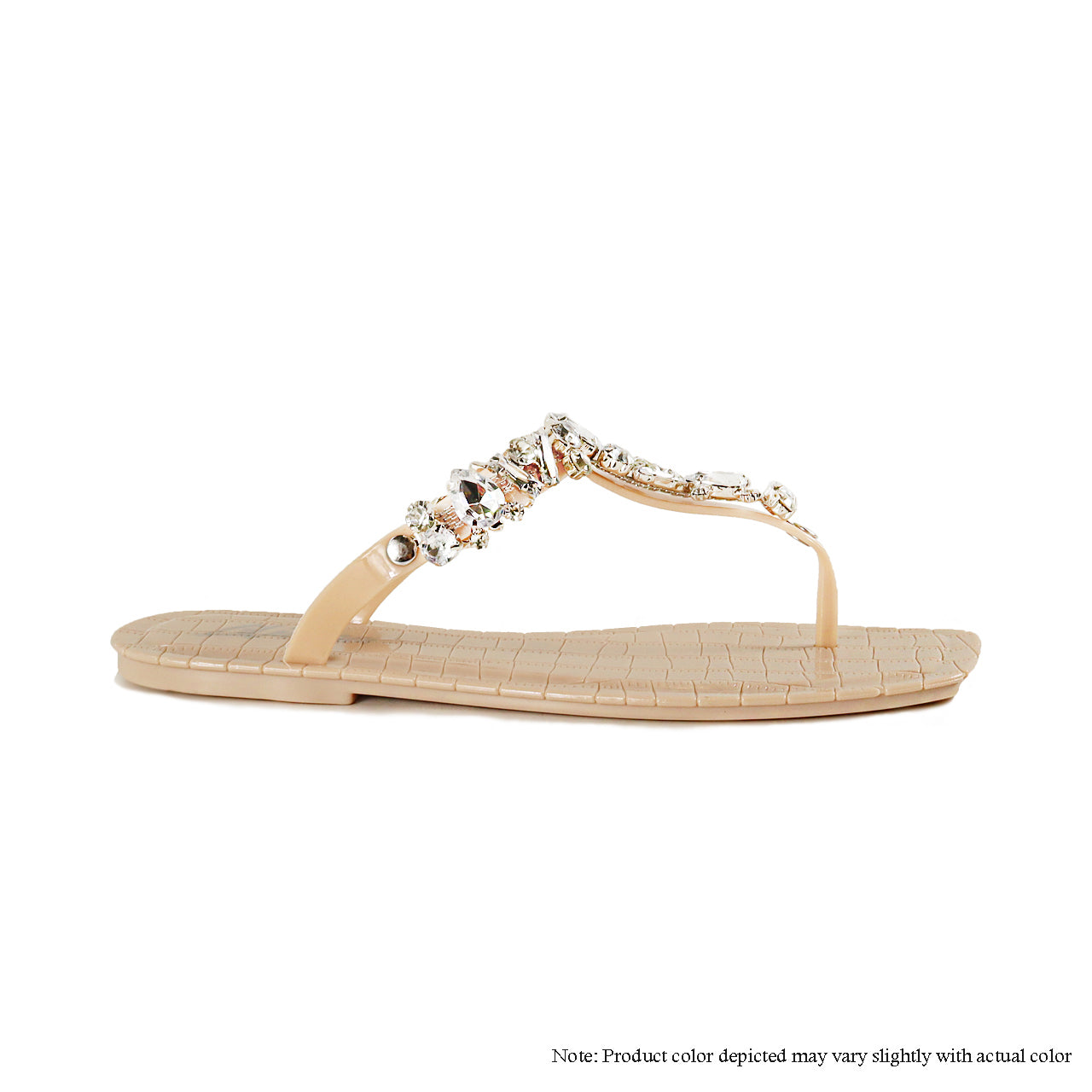 JELLI-98 REINSTONE CHAIN JELLY SLIDE SANDAL-NUDE - Liliana Shoes