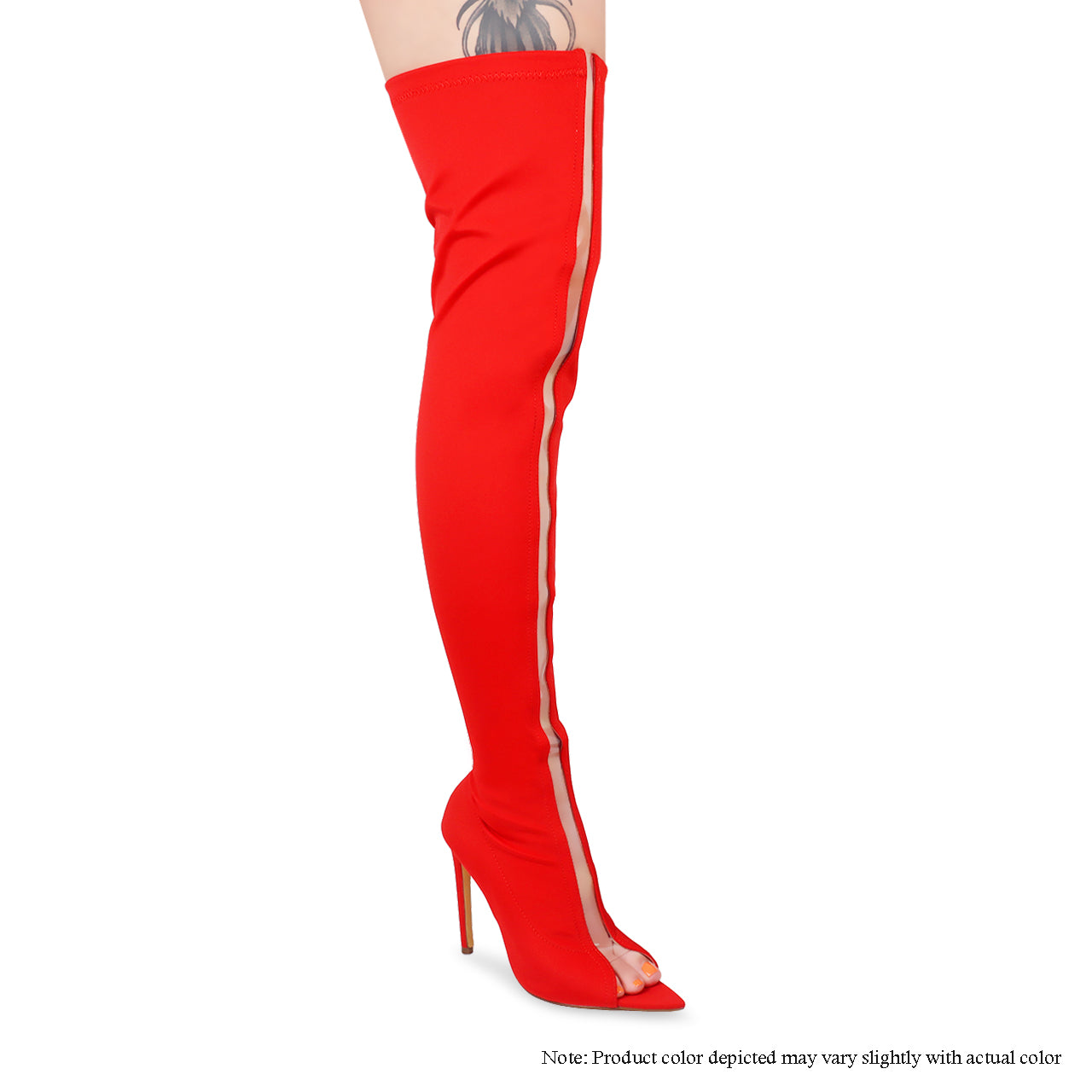LAURENT-63 LYCAR OPEN TOE KNEE HIGH BOOTS-RED - Liliana Shoes