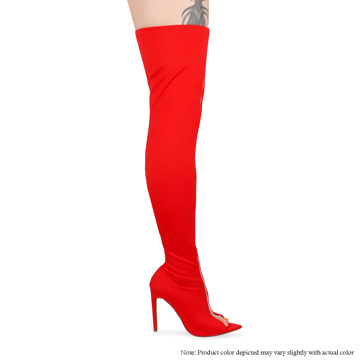 LAURENT-63 LYCAR OPEN TOE KNEE HIGH BOOTS-RED - Liliana Shoes