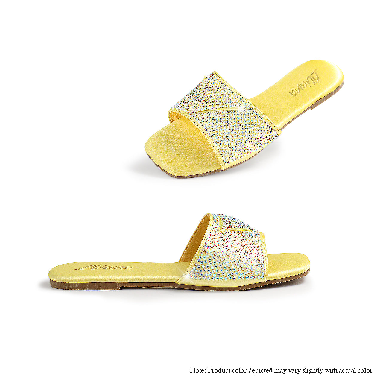 LISA-3 STAIN SLIDES WITH RHINESTONE-BUTTER - Liliana Shoes