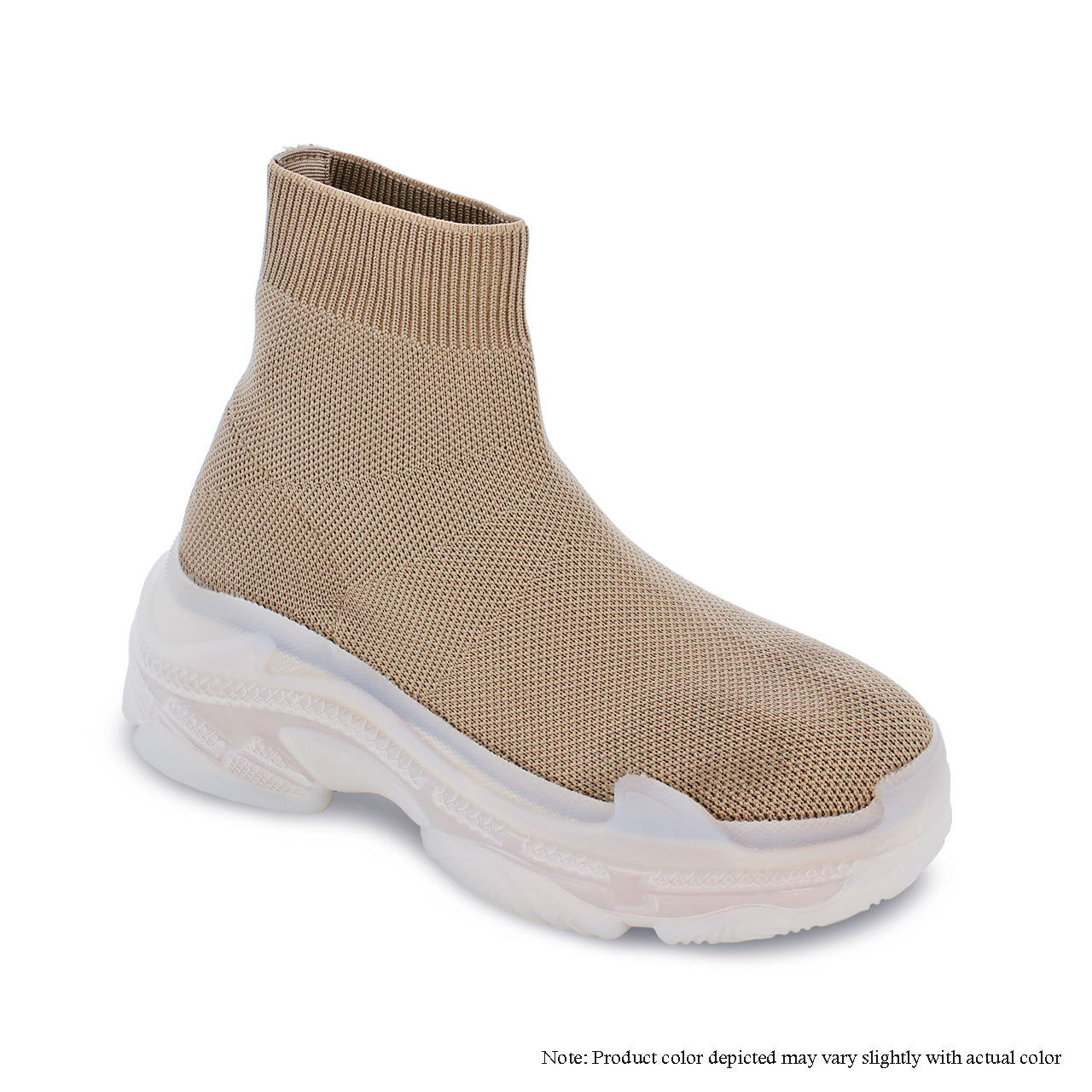 SAWEET-2 STRETCHY FLYKNIT SOCK STYLE SNEAKER-BEIGE - Liliana Shoes