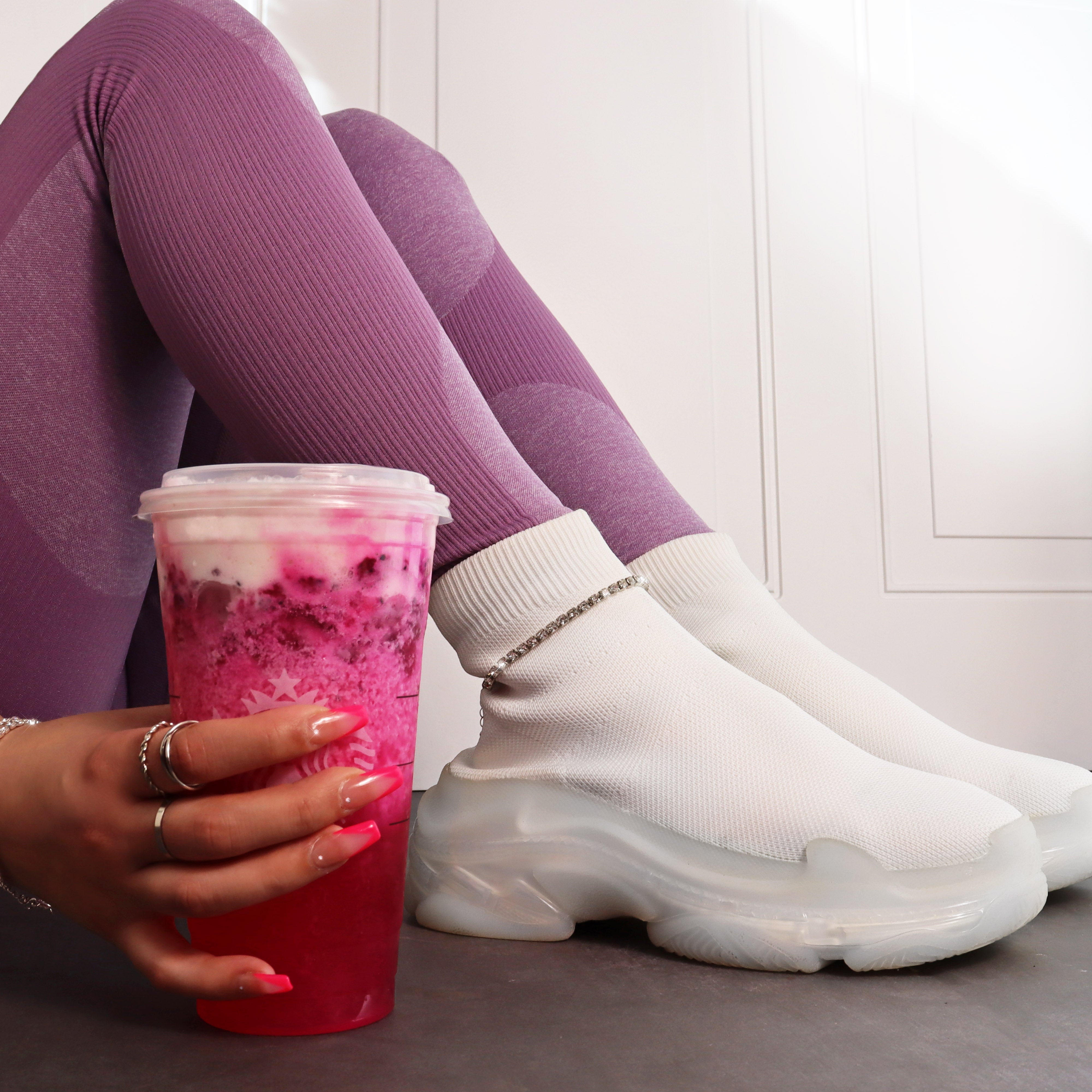 SAWEET-2 STRETCHY FLYKNIT SOCK STYLE SNEAKER-WHITE - Liliana Shoes