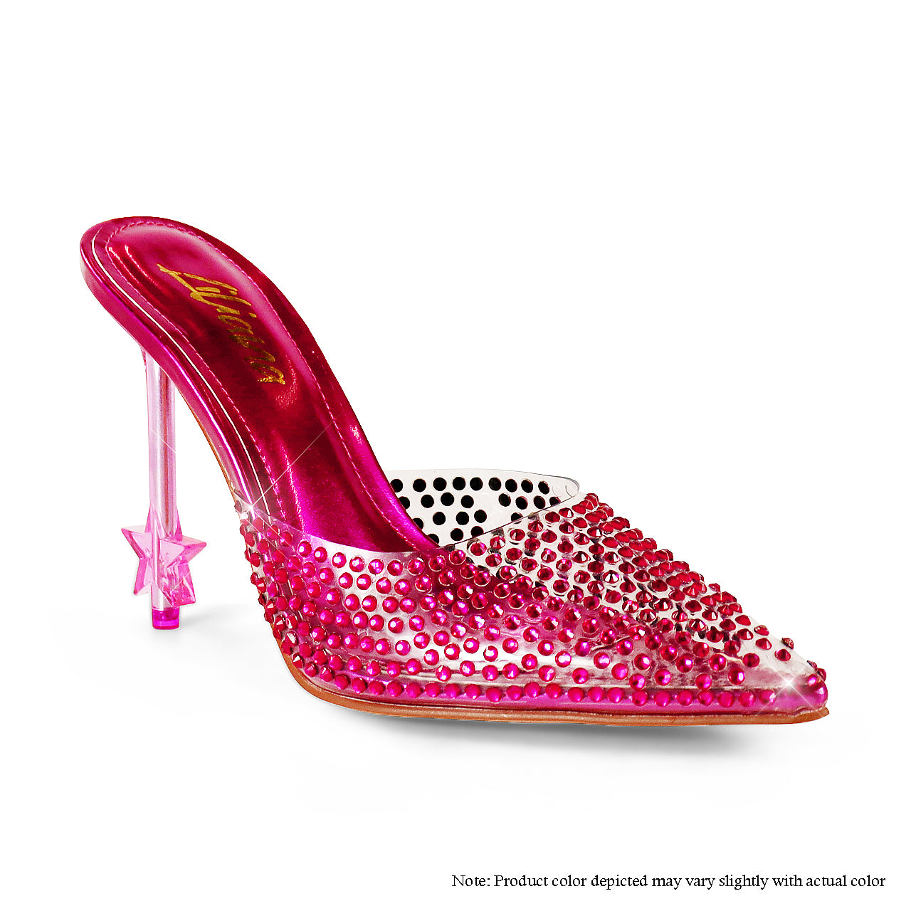 STARDOM-1 POINTED ALL RHINESTONE MULE W/ STAR STILETTO HEEL-PINK - Liliana Shoes