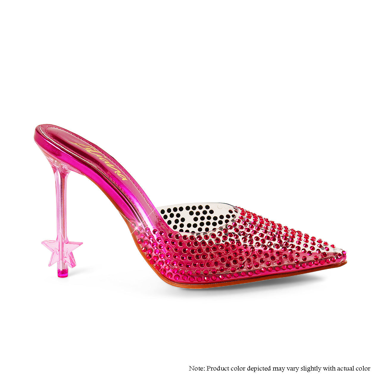 STARDOM-1 POINTED ALL RHINESTONE MULE W/ STAR STILETTO HEEL-PINK - Liliana Shoes